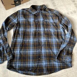 Eddie Bauer Classic Fit Flannel Shirt Large Olive Green Blue Plaid men's